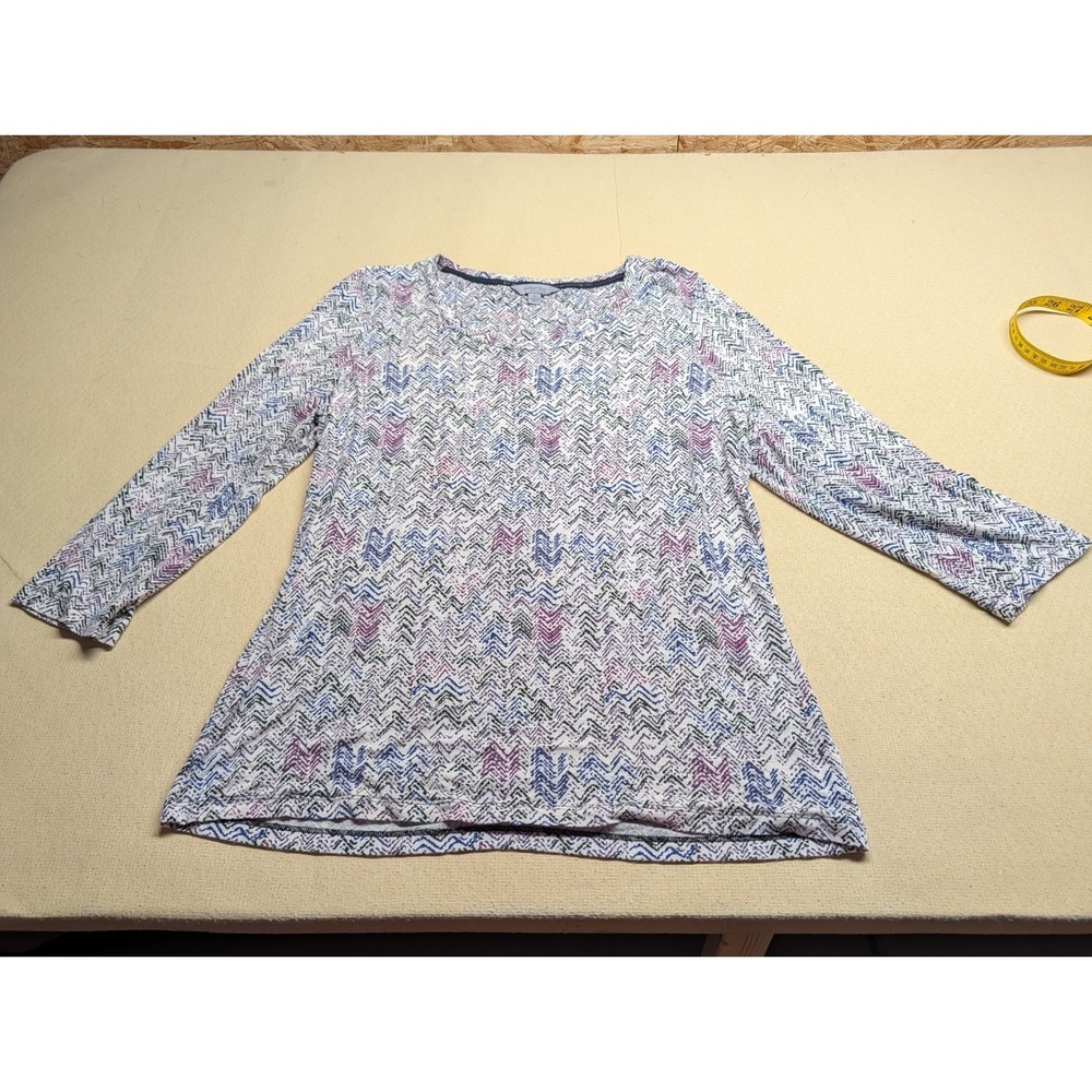 Amber Sun Collection Women Size L Geometric White Purple Print Stretchy Long Slv